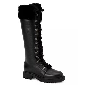 NEW Aquatalia Joslyn Knee-High Faux Fur-Trimmed Black Leather Boots Sz. 5